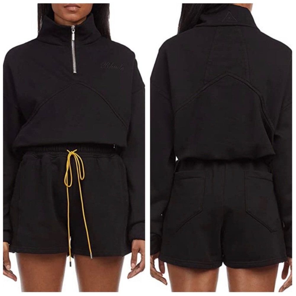 Rhude Logo Cropped ¼ Zip Sweatshirt Vintage Black